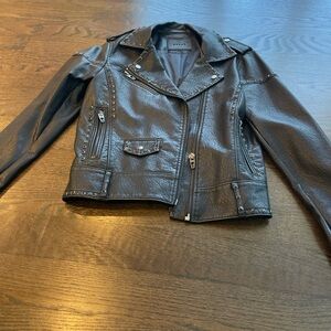 Blank NYC black leather moto jacket with rhinestone detail